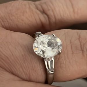 Beautiful sterling silver heavy oval moissanite engagement ring